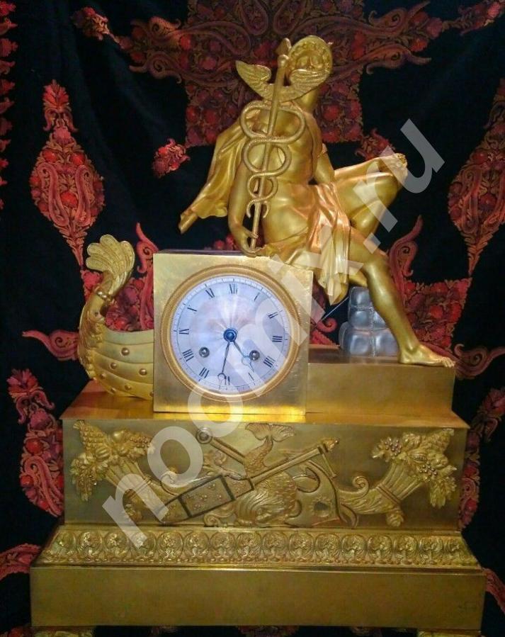 Антикварные каминные часы Гермес. Бронза. 19 век, Московская область