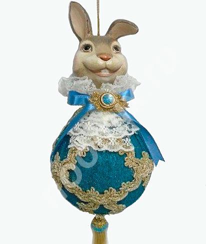 Ёлочное украшение ручной работы Мистер Кролик , цвет голубой,  МОСКВА
