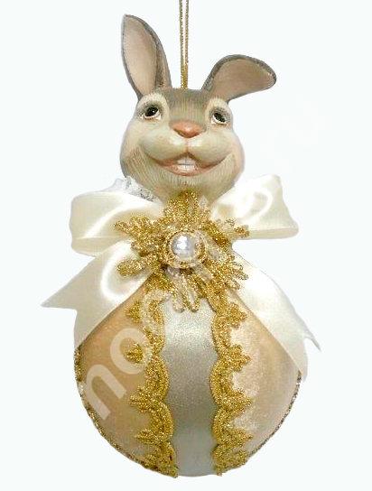 Ёлочное украшение Кролик на шаре , цвет бежевый,  МОСКВА