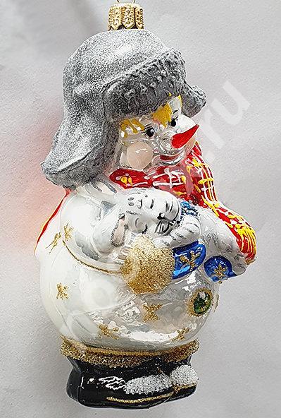 Елочная игрушка Снеговик с зайчиком