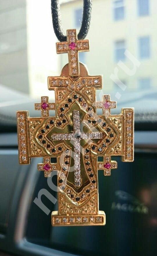 Золотой крест 750 пробы с бриллиантами чёрными бриллиантами ..., Тульская область