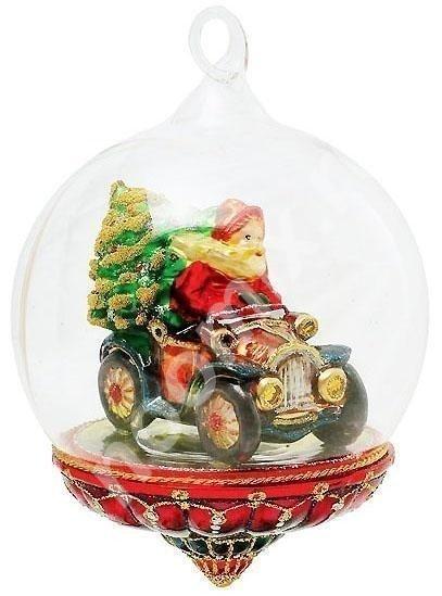 Елочный шар-глоб Санта с подарками на авто,  САНКТ-ПЕТЕРБУРГ
