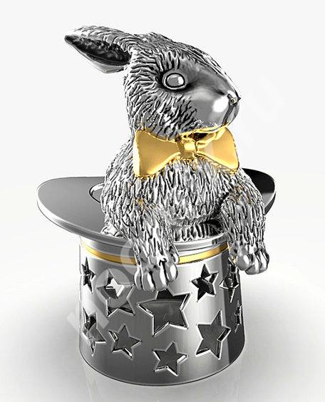 Серебряная фигурка-колокольчик Кролик в шляпе,  МОСКВА