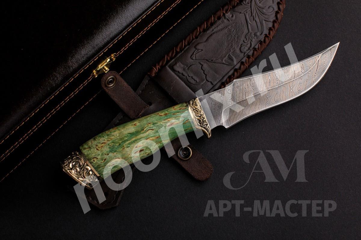 Подарочный нож Клык 2 дамасская сталь, карельская береза в ...